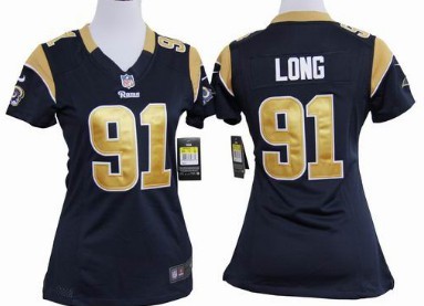 St. Louis Rams 91 Chris Long Navy Blue Game Nike Team Womens Jersey